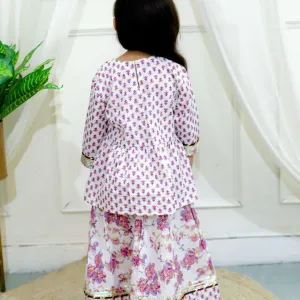 Purple Peplum Dori Jaipur Block Print Cotton Suit Set for Girls