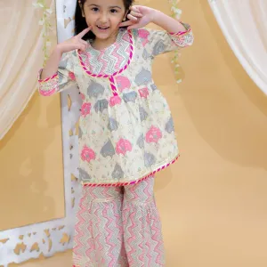 Pink Jaipur Block Print Cotton Party Wear Suit Set for Girls