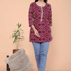 Bandhej Printed Straight Kurti