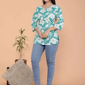 Women's Cotton Floral Printed Tunic Straight Kurti