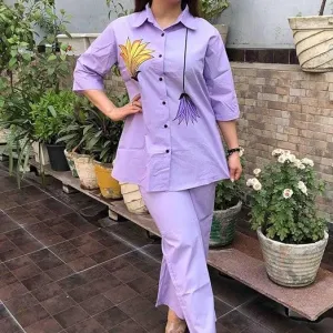 Women's Cotton Floral Printed Straight Short Shirt Kurti with Pant