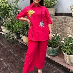 Women's Cotton Floral Printed Straight Short Shirt Kurti with Pant