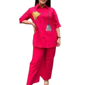 Women's Cotton Floral Printed Straight Short Shirt Kurti with Pant