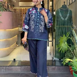 Women's Cotton Embroidery Straight Kurti...