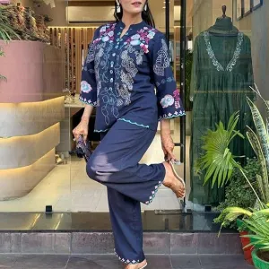 Women's Cotton Embroidery Straight Kurti...