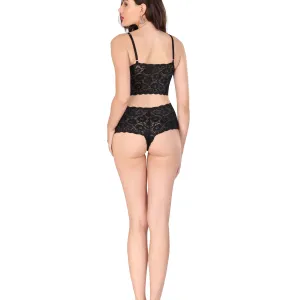 Black Bridal Lace Bra Panty Lingerie Set for Women