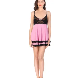 Black Pink Lace Net Doll Nighty Set for Women Nightwear