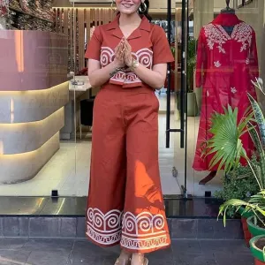 Women's Cotton Embroidered Crop top Co-Ord Set