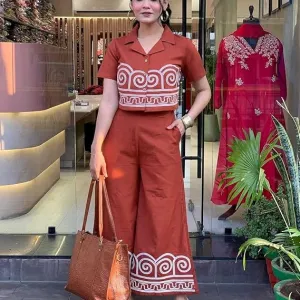 Women's Cotton Embroidered Crop top Co-Ord Set