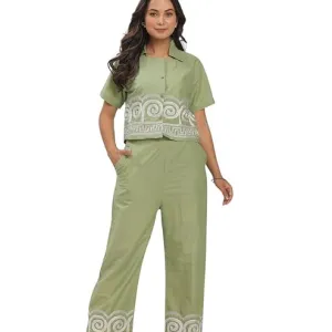 Women's Cotton Embroidered Crop top Co-Ord Set