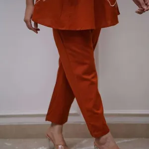 Women's Cotton Embroidered Co-ord Set 2 Piece Top Bottom Set