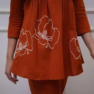 Women's Cotton Embroidered Co-ord Set 2 Piece Top Bottom Set