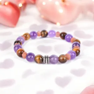 Amethyst, Tiger's Eye, and Sunstone Healing Bracelet for Calm, Confidence, and Vitality