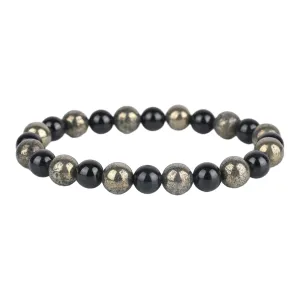 Natural Pyrite & Tourmaline Bracelet for Wealth, Power & Protection