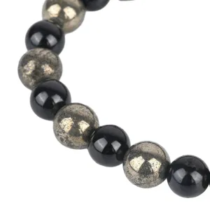 Natural Pyrite & Tourmaline Bracelet for Wealth, Power & Protection