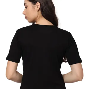 Elegant Bamboo Rib Fabric Half Sleeves Top For Girl | Black