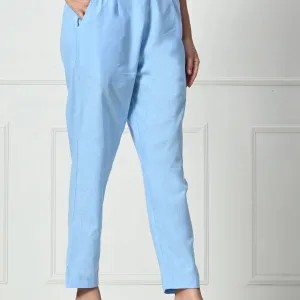 Women’s Linen Cotton Palazzo Pants – Effortless Style & Breathable Comfort | Blue