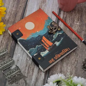 Handmade Printed Cardboard Journal Diary Black Cover with Buckle Lock