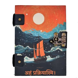 Handmade Printed Cardboard Journal Diary Black Cover with Buckle Lock