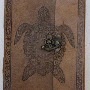 Leather Journal Diary with Metal Lock – Handmade 200 Pages