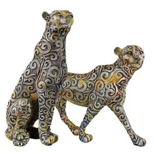 Antique Panther Animal Figurines Set of 2 for Home Decor