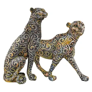 Antique Panther Animal Figurines Set of 2 for Home Decor