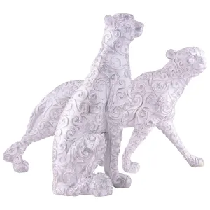 White Panther Antique Animal Showpiece Set of 2 for Home Decor