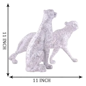 White Panther Antique Animal Showpiece Set of 2 for Home Decor