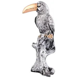 Decorative Silver Resin Parrot Showpiece for Home Decor