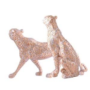 Skin Panther Antique Animal Showpiece Set of 2 for Home Decor