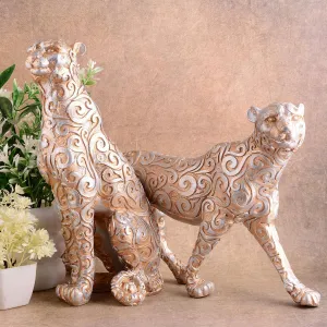 Skin Panther Antique Animal Showpiece Set of 2 for Home Decor