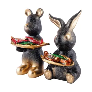 Whimsical Rabbit Home Decor Figurines for Shelf Display