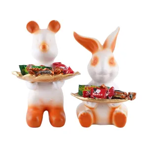 Set of 2 Rabbit Figurines Decorative Home Animal Statues
