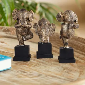 Polyresin Golden Elephant Showpiece Set...