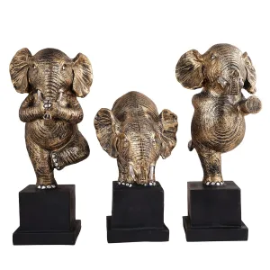 Polyresin Golden Elephant Showpiece Set of 3 Decor