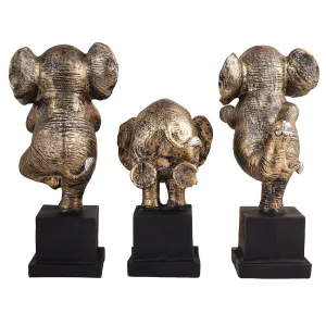 Polyresin Golden Elephant Showpiece Set of 3 Decor