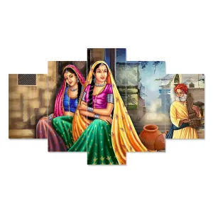 MDF Framed 3D Wall Painting Set of 5 Living Room Decor