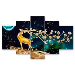 MDF Framed 3D Wall Painting Set of Five for Home Decoration, Big Size Painting for Living Room