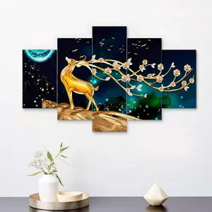 MDF Framed 3D Wall Painting Set of Five for Home Decoration, Big Size Painting for Living Room