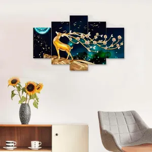 MDF Framed 3D Wall Painting Set of Five for Home Decoration, Big Size Painting for Living Room