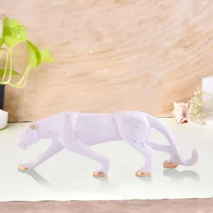 White Golden Panther Sitting Position Animal Showpiece Antique Sculpture for Home Decor