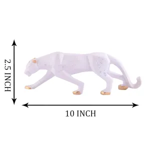 White Golden Panther Sitting Position Animal Showpiece Antique Sculpture for Home Decor