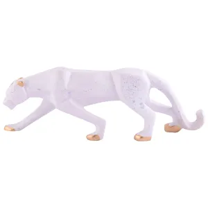 White Golden Panther Sitting Position Animal Showpiece Antique Sculpture for Home Decor