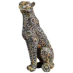 Panther Sitting Position Antique Animal Showpiece Decor