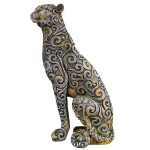 Panther Sitting Position Antique Animal Showpiece Decor