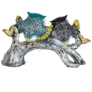 Owl Family Sitting on Tree Decorative Bird Statue