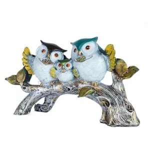 Owl Family on Tree Decorative Bird Showpiece Home Decor White Color