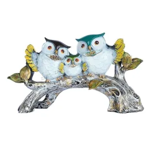 Owl Family on Tree Decorative Bird Showpiece Home Decor White Color