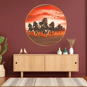 Seven Horses Vastu Painting For Wall Decoration Big Large Size 7 Horse Vastu Frame Golden Framed Painting