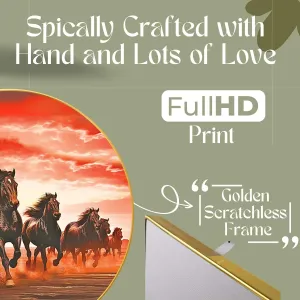 Seven Horses Vastu Painting For Wall Decoration Big Large Size 7 Horse Vastu Frame Golden Framed Painting